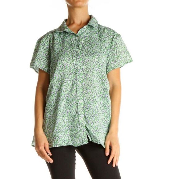 L.L. Bean: Green Floral Print Casual Shirt Small - Picture 1 of 9